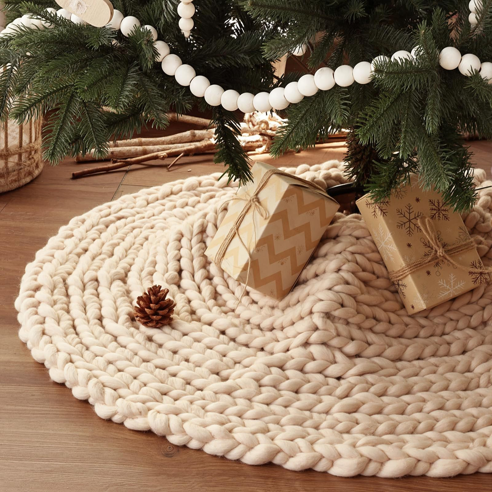 36 inch Christmas Tree Skirt: Chunky Knit Tree Skirt for 6ft Tree, Crochet Beige Small Tree Skirt... | Amazon (US)