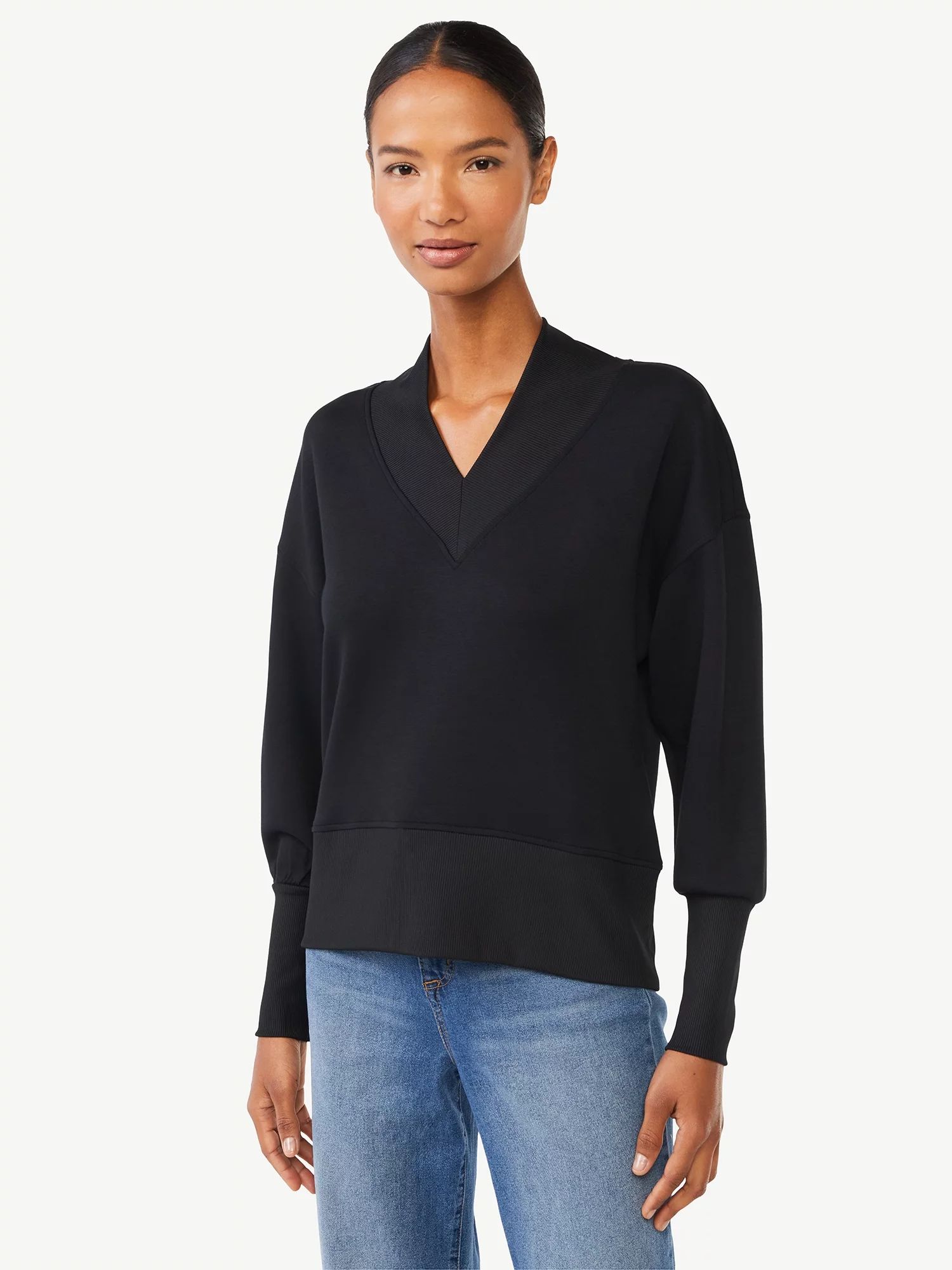 Scoop Women's Ultimate ScubaKnit V-Neck Sweatshirt, Sizes XS-XXL - Walmart.com | Walmart (US)