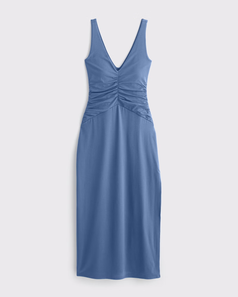 Bra-Free Ruched Knit Midi Dress | Abercrombie & Fitch (US)