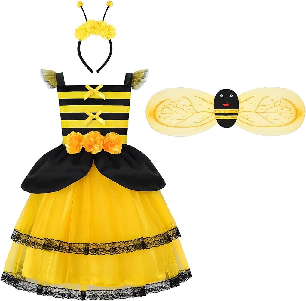 ReliBeauty Bumble Bee Costume Kids Bee Costume Toddler Fancy Dress with Bee Wings Halloween Party | Amazon (US)