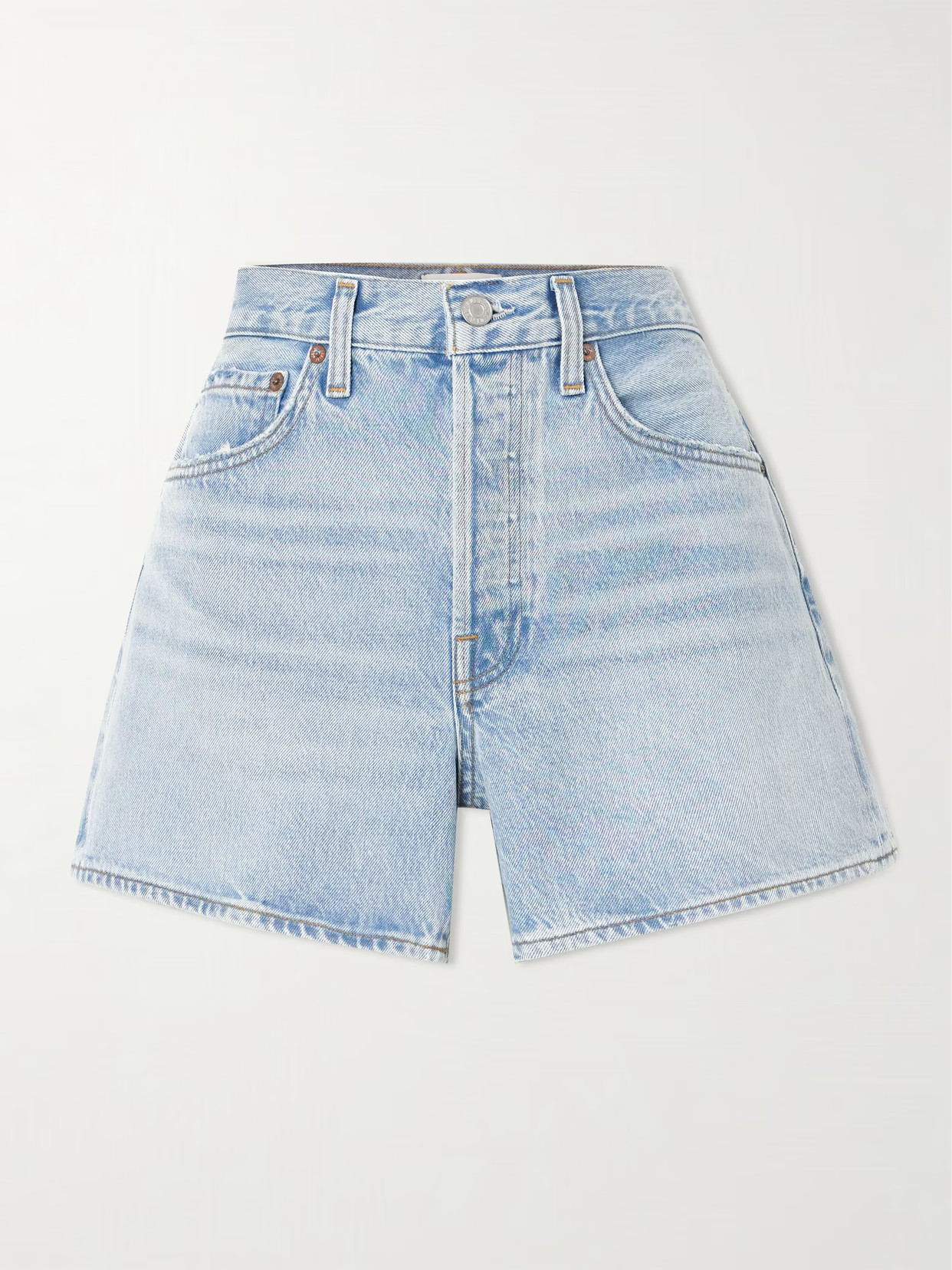 AGOLDE - Parker Long Clean Denim Shorts - Blue | NET-A-PORTER (US)