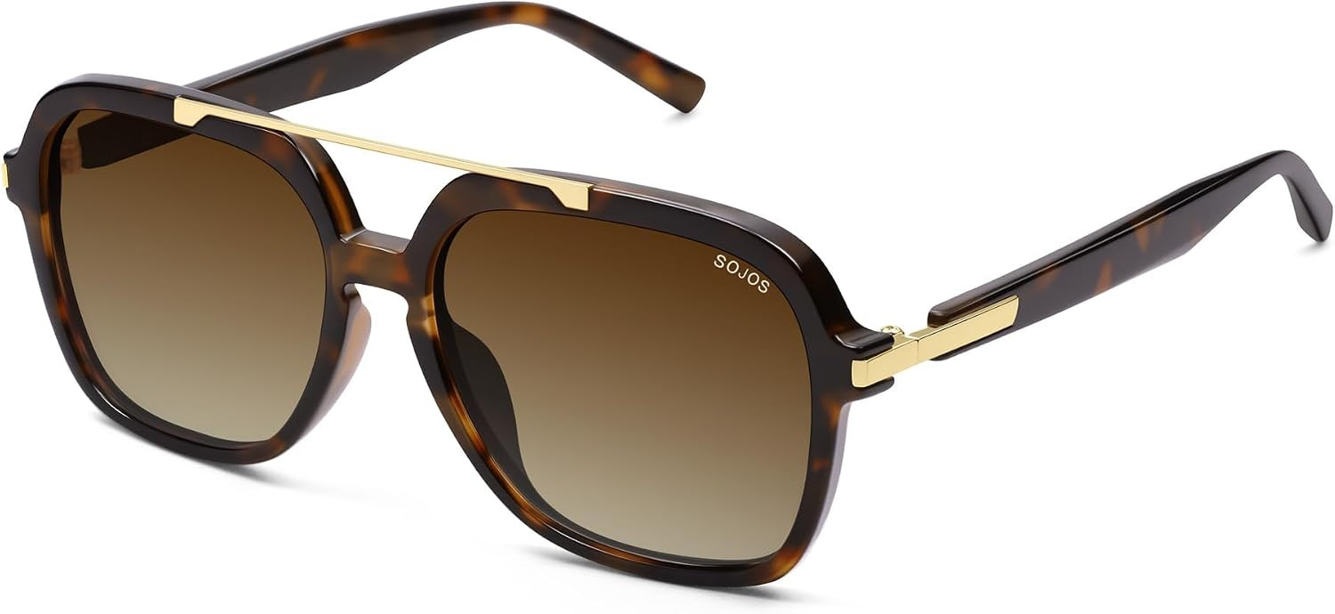 SOJOS Big Trendy Polarized Aviator Sunglasses for Women Men, 80s 90s Retro Square Aviators Sun Glasses SJ2672 | Amazon (US)