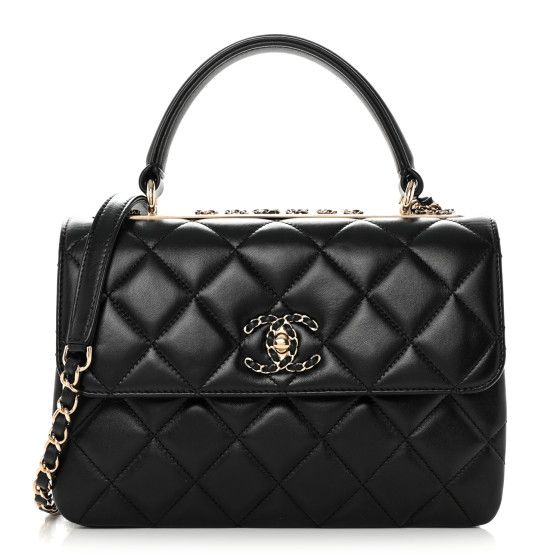 Lambskin Quilted Small Trendy CC Chain Dual Handle Flap Bag Black | FASHIONPHILE (US)