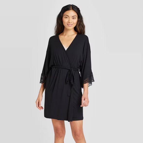 Women's Beautifully Soft Lace Trim Robe - Stars Above™ Black | Target