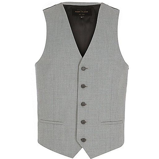 Light grey single breasted vest | River Island (US)