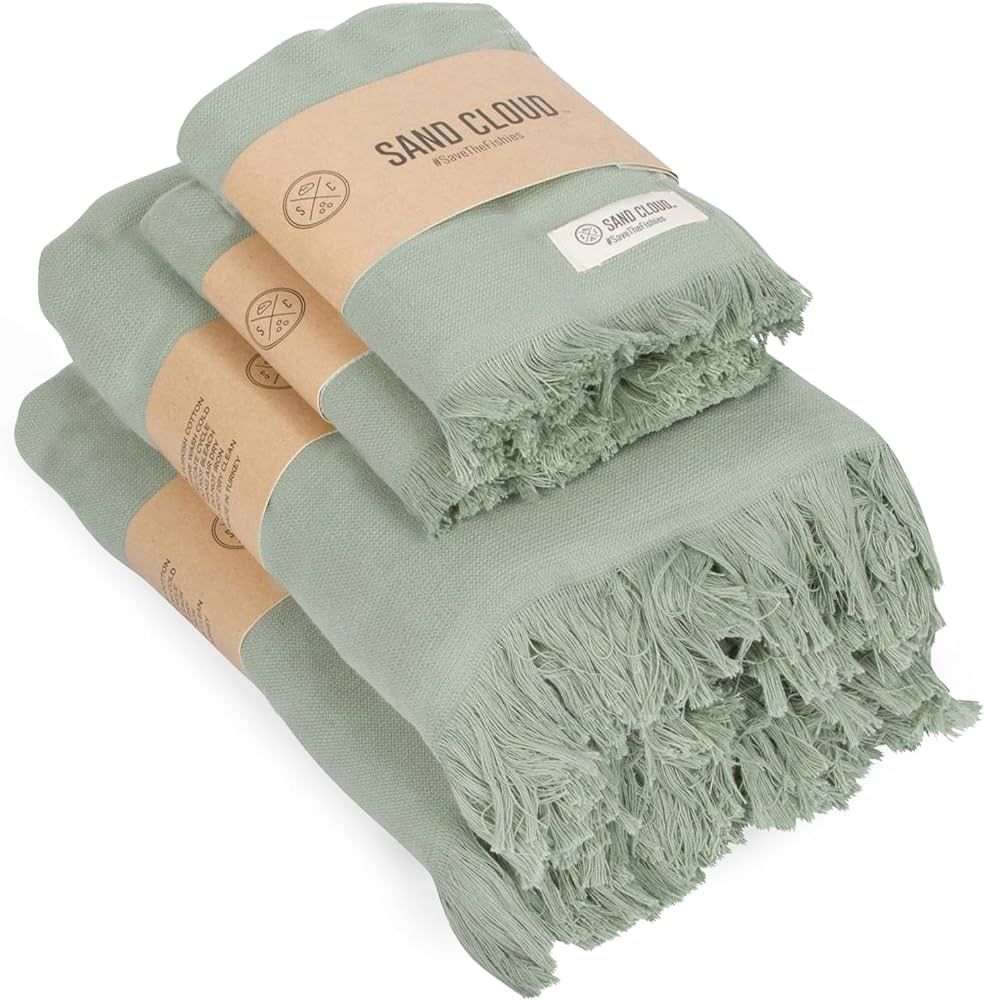 Sand Cloud Turkish Bath Towels Bundle for Bathroom, Set of 4 (Terra Sage) - Large Size - 100% Cer... | Amazon (US)