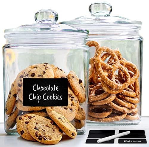 Glass Canister Set for Kitchen Counter + Labels & Marker - Set of 2 - Glass Cookie Jars with Airt... | Amazon (US)