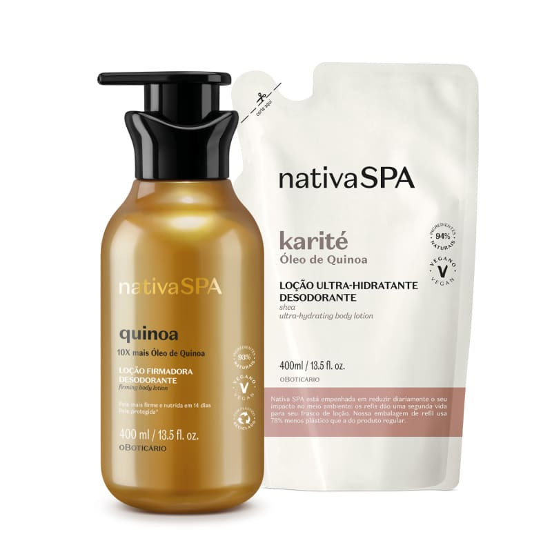 Combo Nativa SPA: Loção Firmadora Corporal Quinoa 400ml + Refil Loção Corporal Karité 400ml ... | oBoticario (BR)