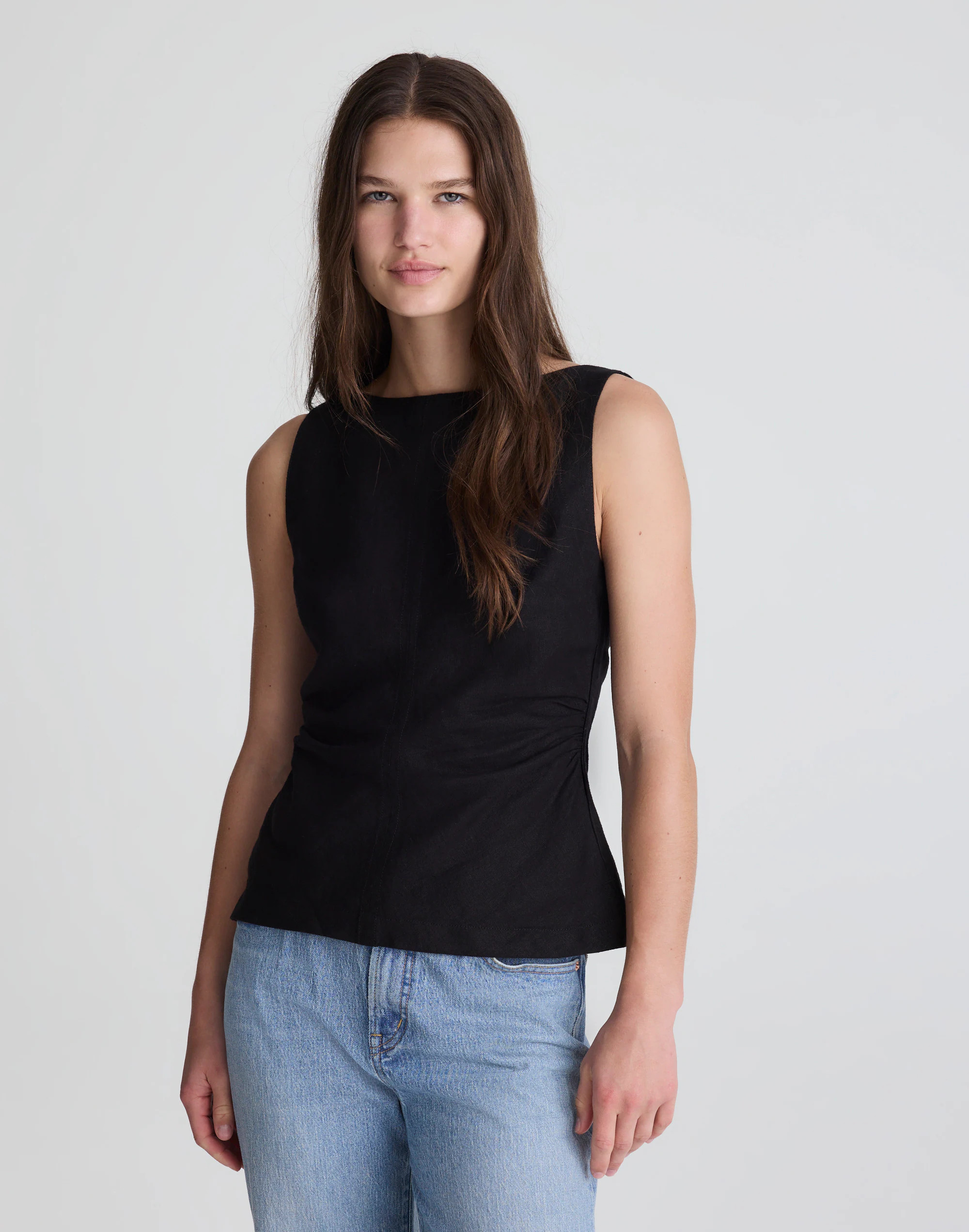 Cinched Boatneck Sleeveless Top in 100% Linen | Madewell