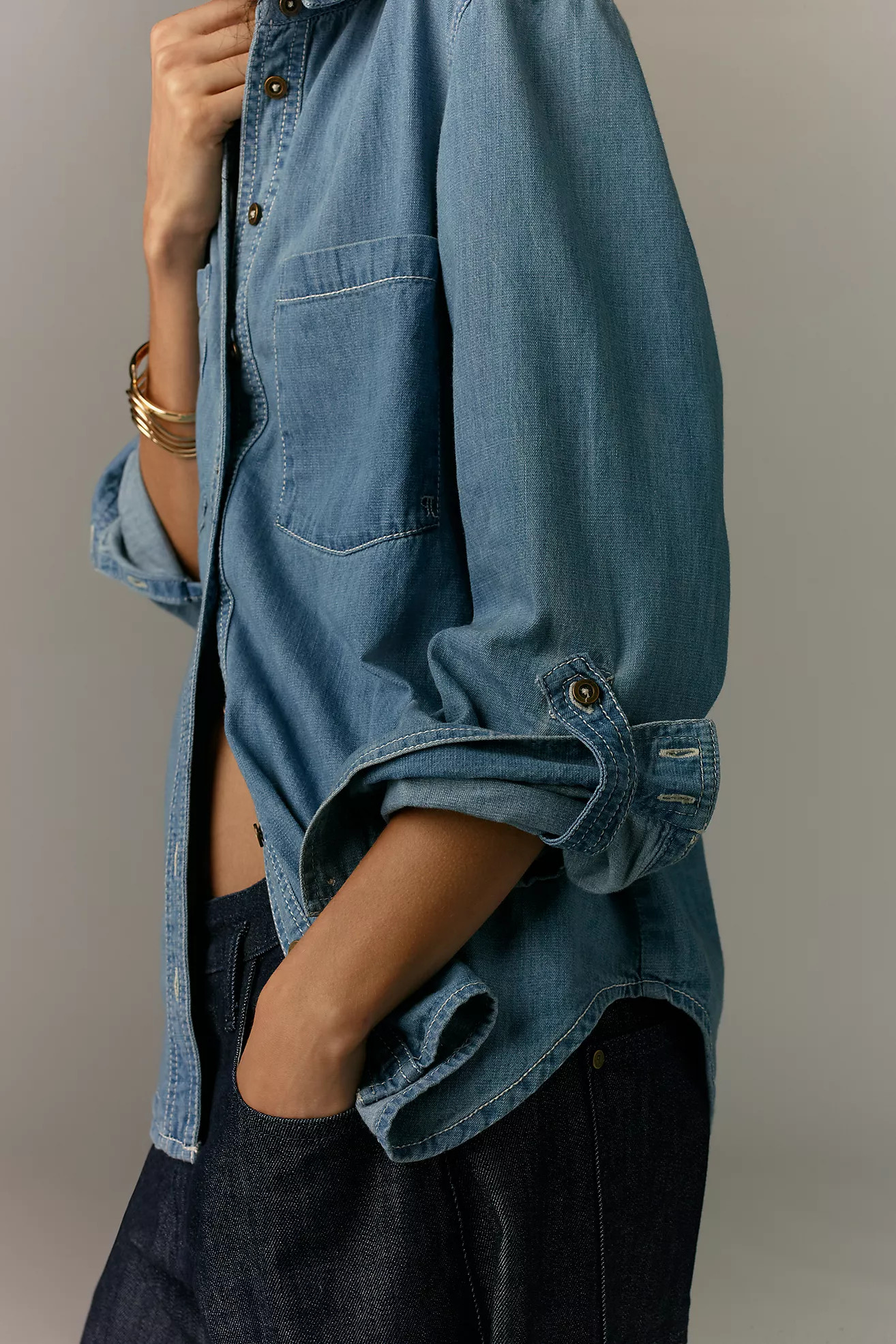 Pilcro Long-Sleeve Denim Buttondown Shirt | Anthropologie (US)