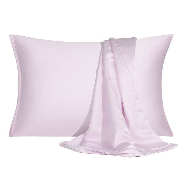 PiccoCasa 2 Pcs Satin Pillowcase Zippered Silky Sateen, Lavender Gray Travel | Walmart (US)