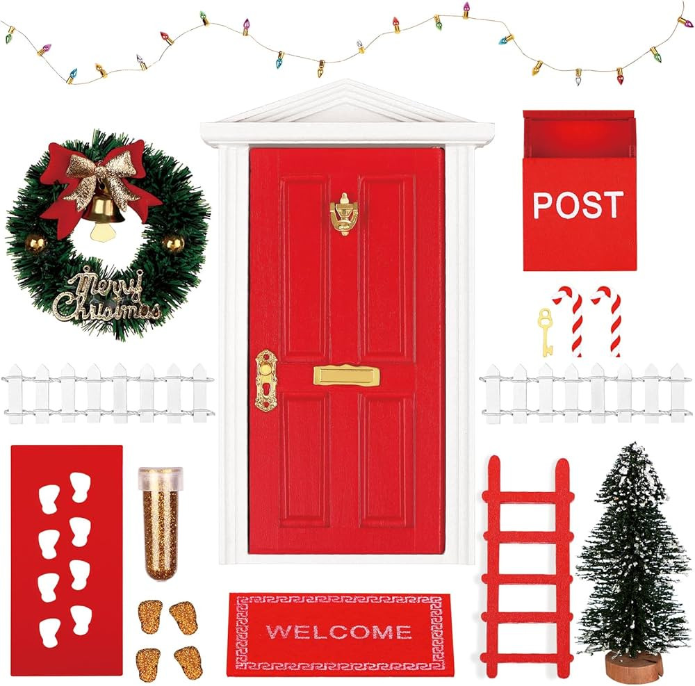 14 Pcs Christmas Red Tooth Fairy Door Kit Mini Wooden Door Furniture Model Fairy Door with Christ... | Amazon (CA)