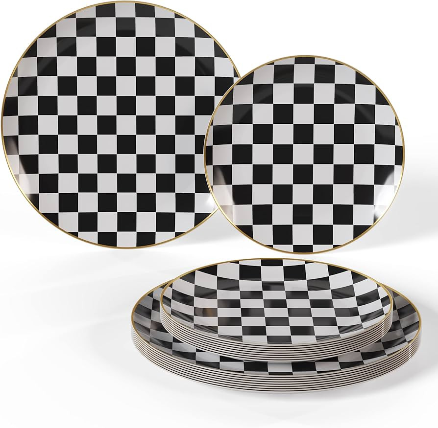 Trendables Checkered Disposable Plates Set For 20 People | 40 Pcs | Plastic Wedding Plates Checke... | Amazon (US)