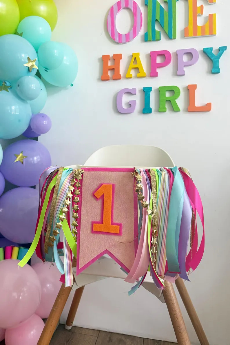 Handmade First Birthday High Chair Banner | Keepsake Birthday Banner | Premium Ribbon Banner | On... | Etsy (Global)