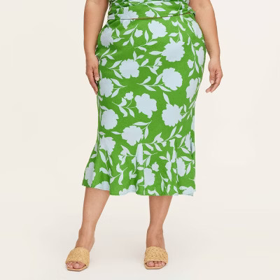 Women's Classic Rose Linen Fit and Flare Midi Skirt - kate spade new york x Target Green/Blue XXL | Target