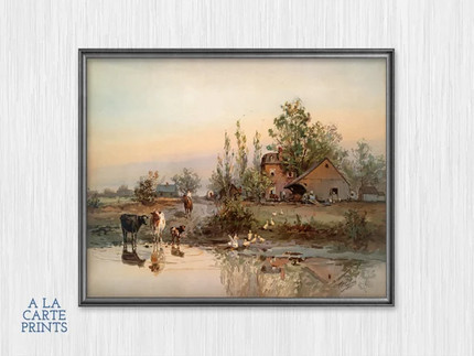 Click for more info about Mailed Print • 1890s American farm art, Farm life landscape • Barnyard barn print • Rustic ...