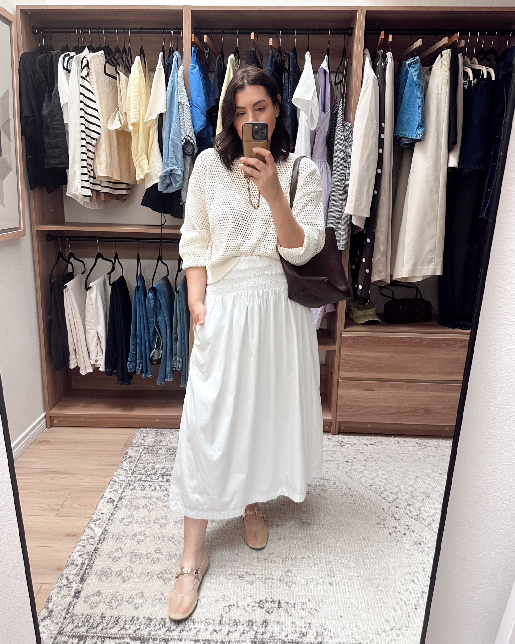 My favorite maxi skirt for summer is back in stock! I’m in the medium, it’s a looser fit. 
Im in the large of the sweater, also a generous fit! 