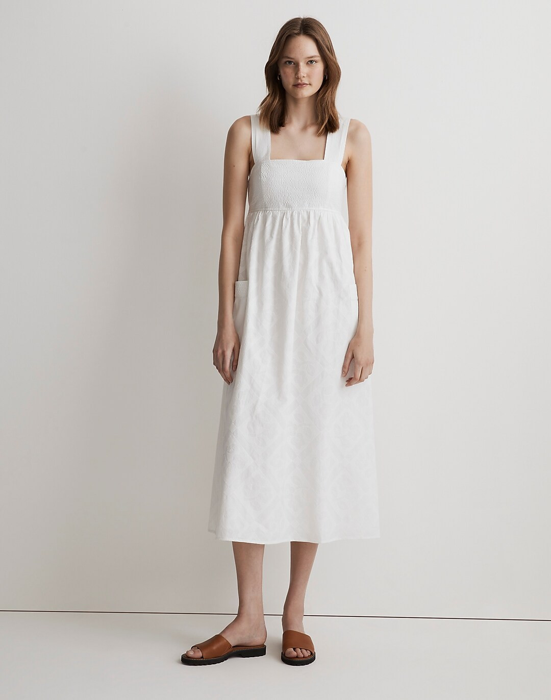 Eyelet Cutout-Back Empire Midi Dress in Diamond Floral | Madewell