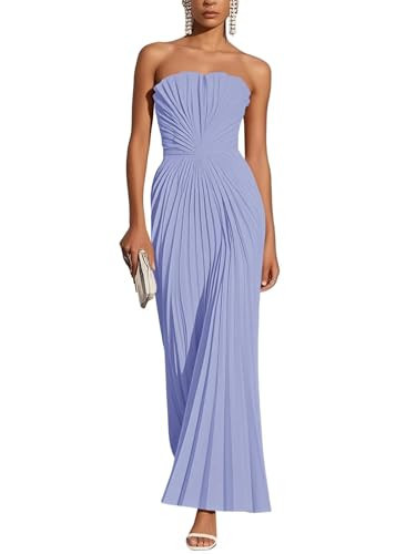 Cudiew Strapless Wedding Guest Dress for Wedding Satin Pleated A Line Long Bridesmaid Dresses for Women 2026 Lavender Cocktail Gown US6 | Amazon (US)
