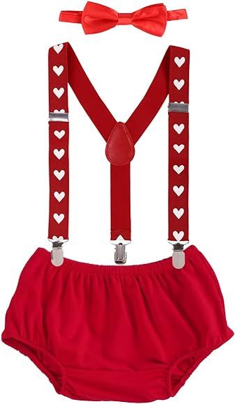 Baby Boys Cake Smash Outfit First Birthday Bloomers Bowtie Suspenders Clothes set | Amazon (US)