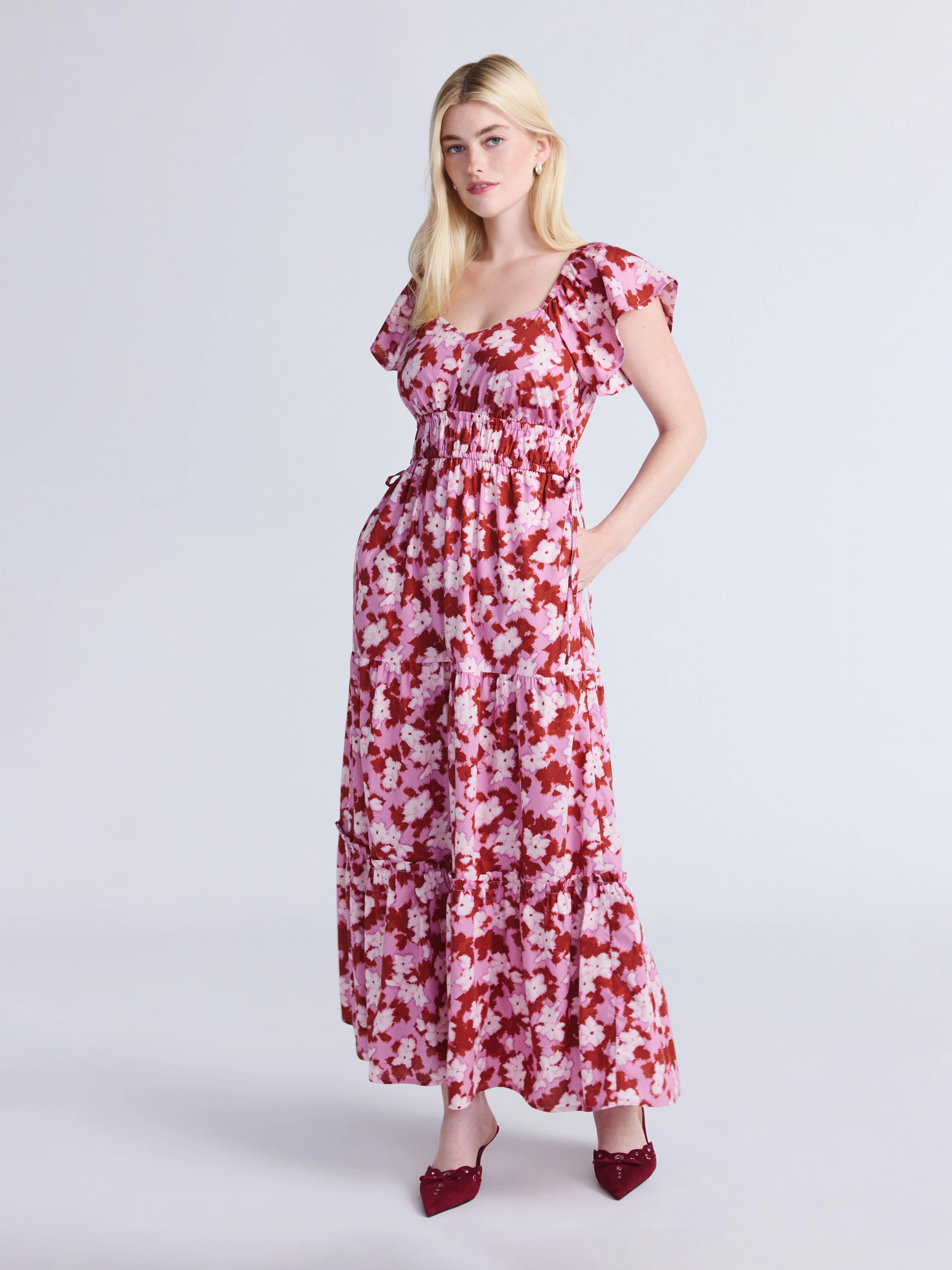 Time and Tru Women's Cotton Print Maxi Dress with Flutter Sleeves, Sizes XS-XXXL | Walmart (US)