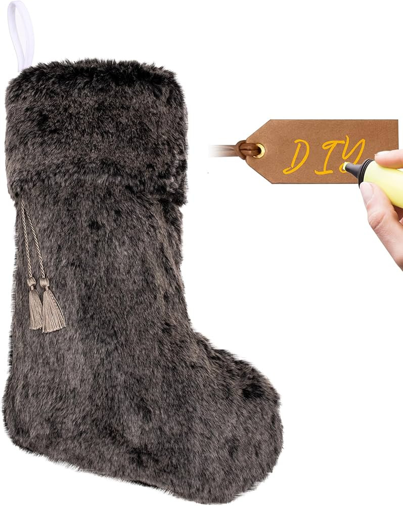 LUBOT 2024 New Christmas Stockings, 1 Piece with Custom Name Tag 20" Dark Brown Rustic Neutral Fa... | Amazon (US)