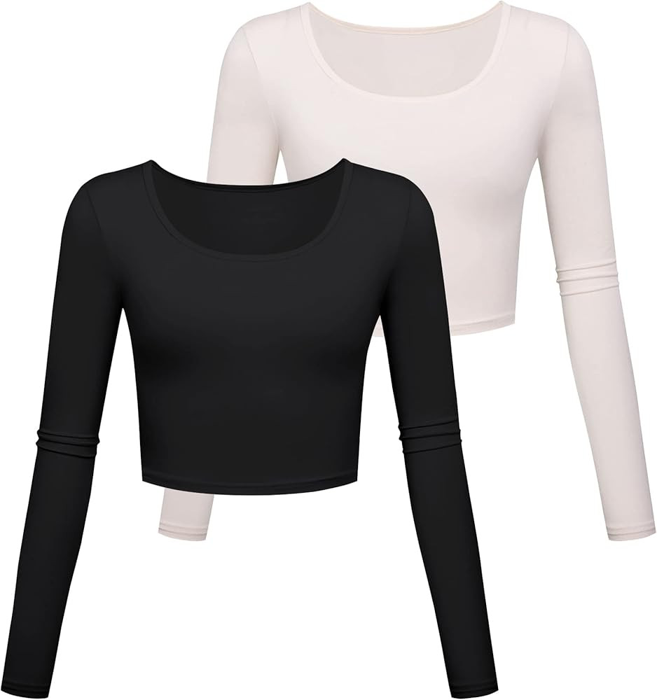 Lightweight Basic Crop Tops Slim Fit Long Sleeve Workout Shirts for Women | Amazon (US)