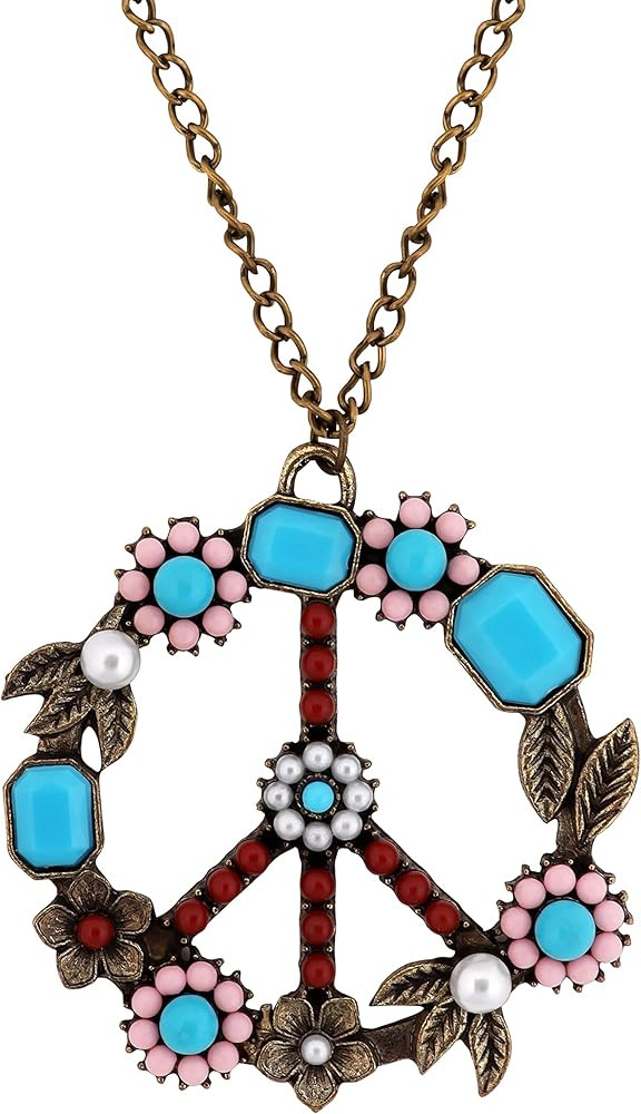 MINACHI Bohemian Vintage Hippie Flower Colorful Beads Peace Sign Pendant Necklace, Hippie Jewelry... | Amazon (US)