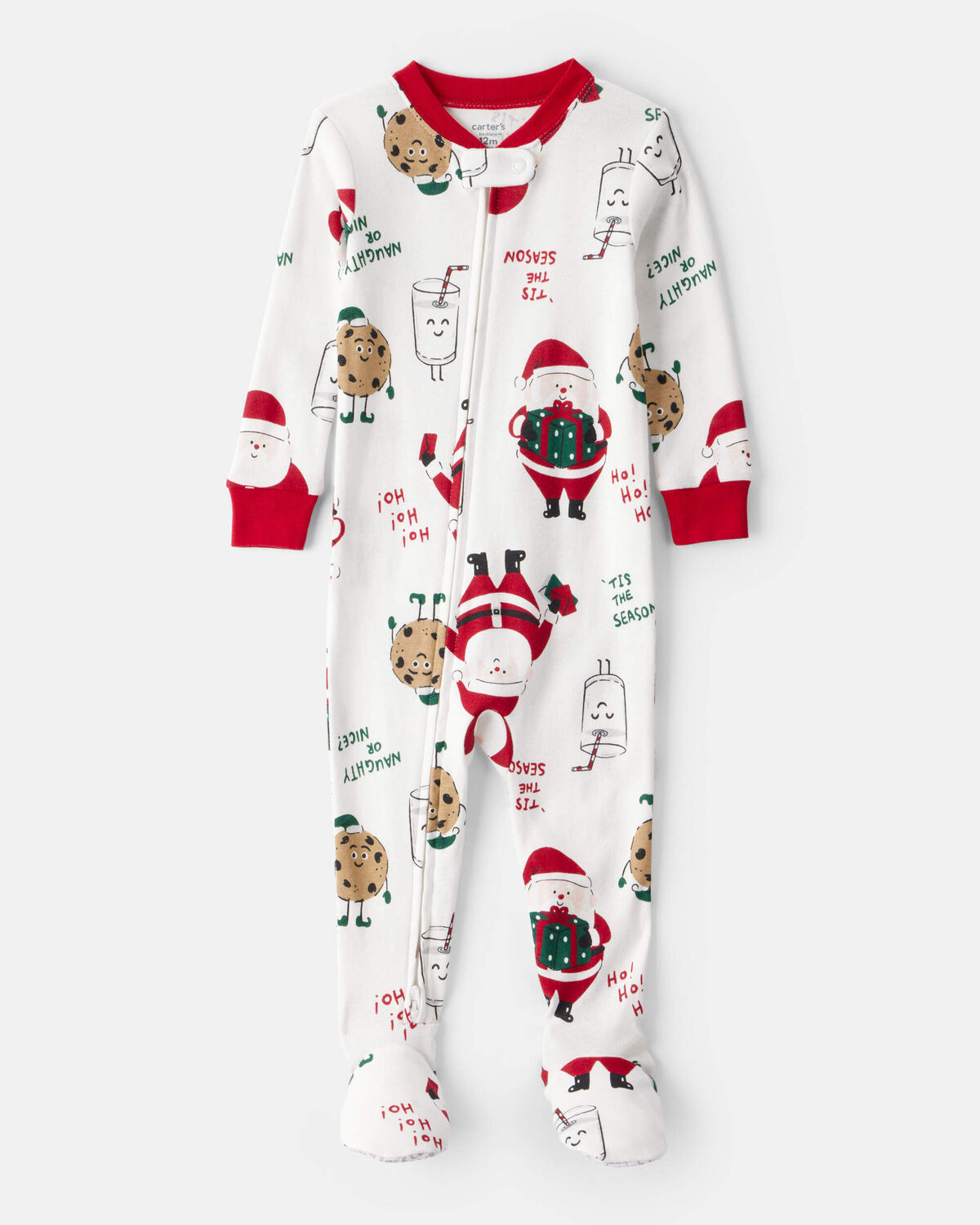 Toddler Beige Santa Milk & Cookies 100% Cotton Long-Sleeve Snug Fit 1-Piece Pajamas - White | Carter's Inc