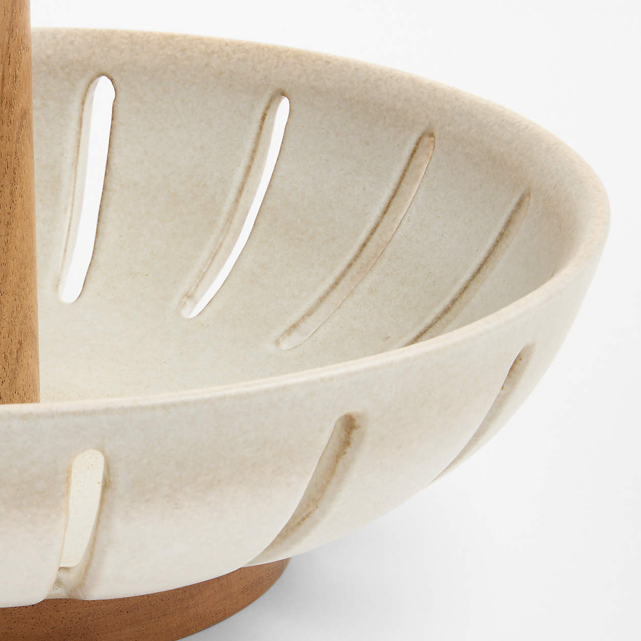 Ceramic and Wood 2-Tier Fruit Basket + Reviews | Crate & Barrel | Crate & Barrel