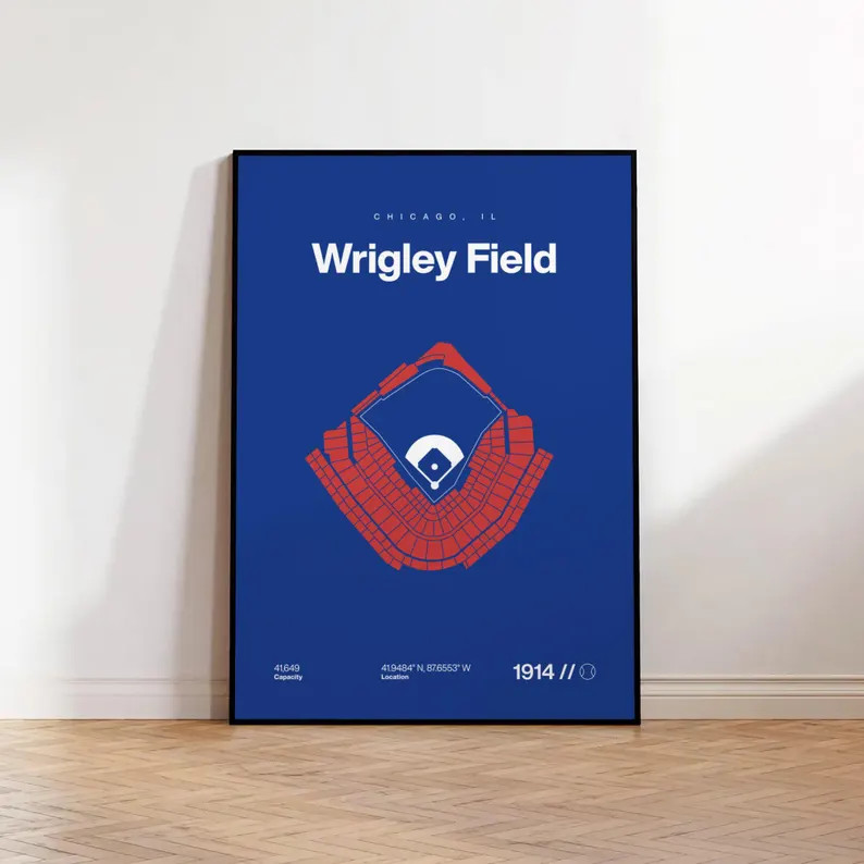 Chicago Cubs Poster, Wrigley Field Stadium Print, Mid Century Modern Baseball Poster, Sports Bedr... | Etsy (US)