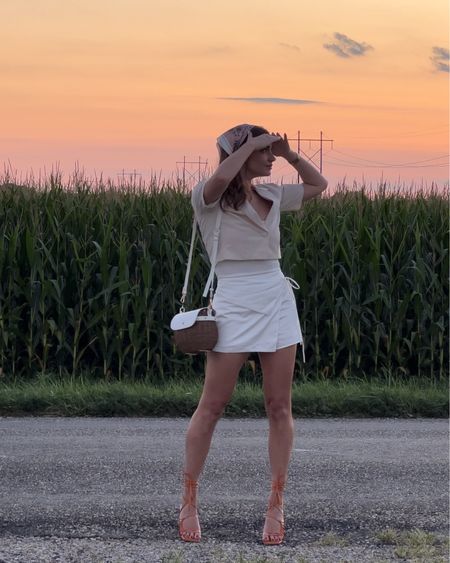 summer outfit on sale 🍊🕊️🌾 
wearing a size small in all pieces (5’7” | 140 I think lol)
orange heels are tts, don’t size down

#LTKSeasonal #LTKshoecrush #LTKstyletip
