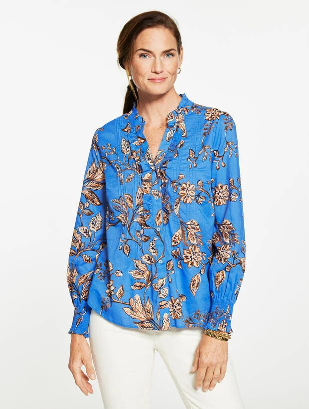 Smocked Cuff Ruffle Top - Floral Symphony | Talbots