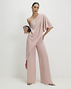 Pink One Shoulder Overlay Jumpsuit | River Island UK & IE