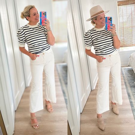 Loving this puff striped top. Wearing a small. Code FANCY15 for 15% off. Wearing a 4 in the jeans. Linked them on two sites because limited sizing at Avara   

#LTKsalealert #LTKunder50 #LTKFind