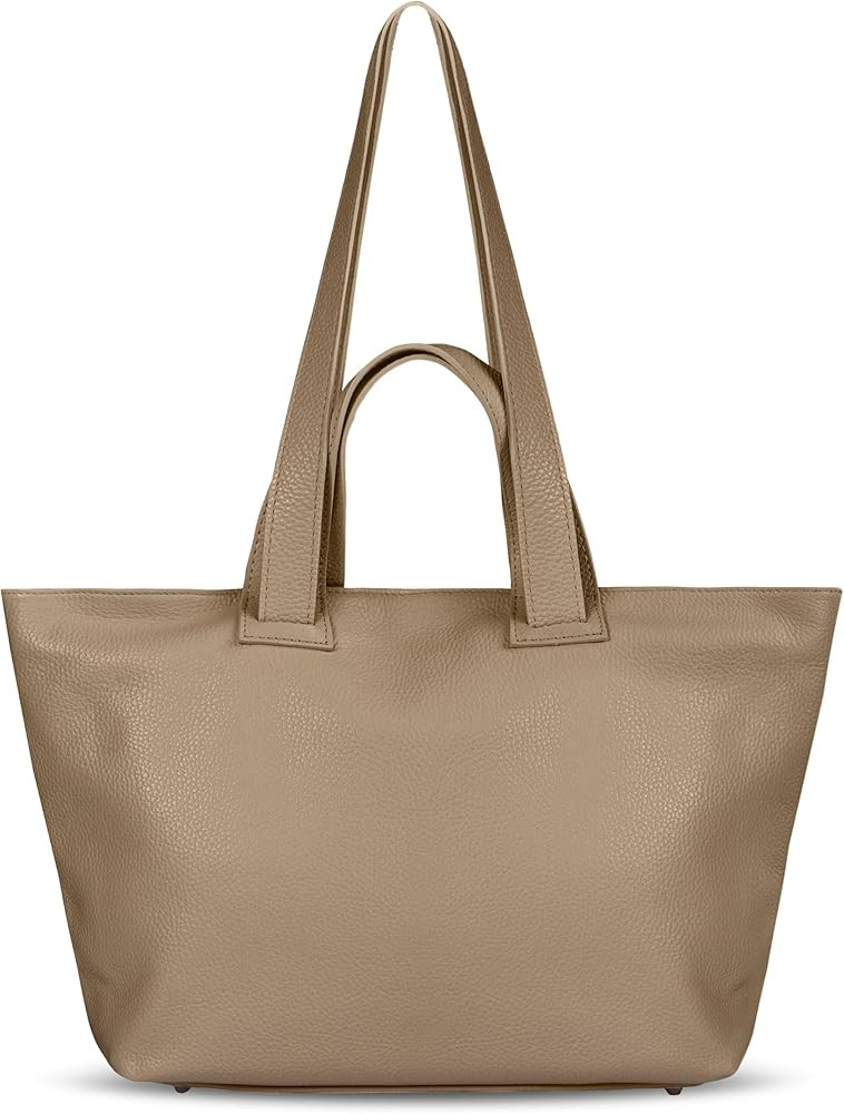 Italian Calf Leather Tote Bag for Women with Zipper & Double Straps | Large Soft Laptop Shoulder ... | Amazon (US)