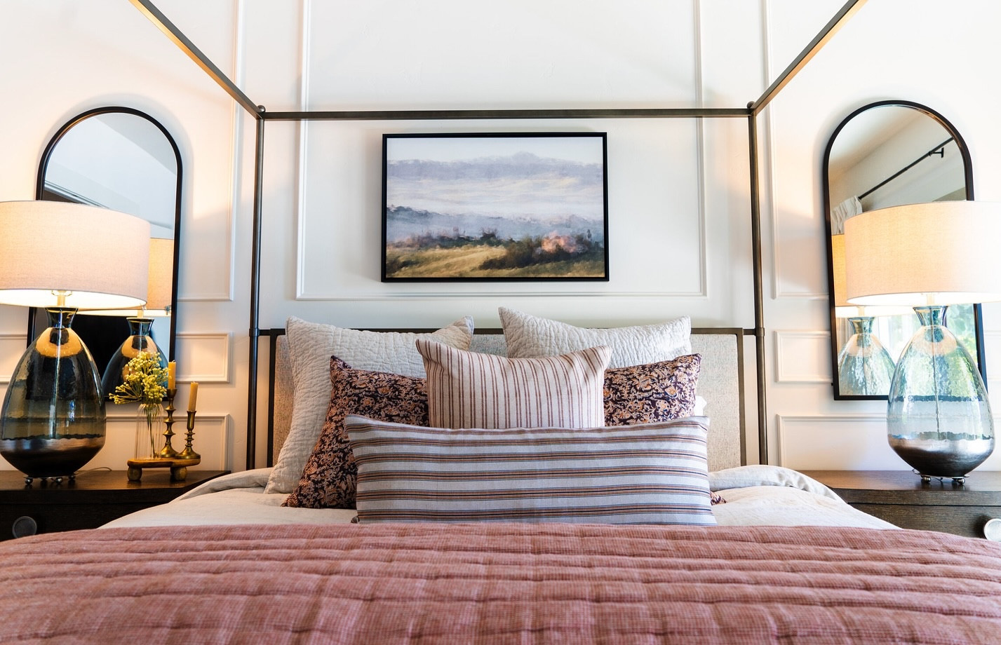 They say a room with a view is everything—but what if the view is the room? From the layered textures to the warm glow and moody symmetry, this space is the kind of scene you never want to close your eyes on.

Picture molding was incorporated to infuse this space with character and charm. This classic design feature not only adds visual interest, but also creates a sense of structure and refinement. The perfect backdrop for showcasing elegant bedding and decor.

A blend of finds sourced from @dwellhome.co, @potterybarn, @bungalow_home_idaho and a few vintage treasures pulled it all together.

#RoomWithAView
#InteriorInspo
#DesignGoals
#BedroomBliss
#LayeredLuxury
#MoodyInteriors
#CozyAndChic
#TexturePlay
#ModernClassic
#StyledSpaces
#HomeDetails
#InteriorVibes
#DesignThatFeels
#EverydayElevated
#LuxuryInteriors
#BoutiqueInteriors
#DesignDetailsMatter
#WellDesignedHome
#CollectedInteriors
#LayeredLiving
#ModernTraditional
#InteriorDesign
#HomeInspo
#BedroomGoals
#InteriorStyling
#HomeDecor
#InteriorAndHome
#InspoForTheHome