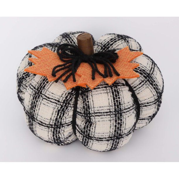 Way To Celebrate Halloween Fabric Pumpkin, Black & White Plaid: | Walmart (US)