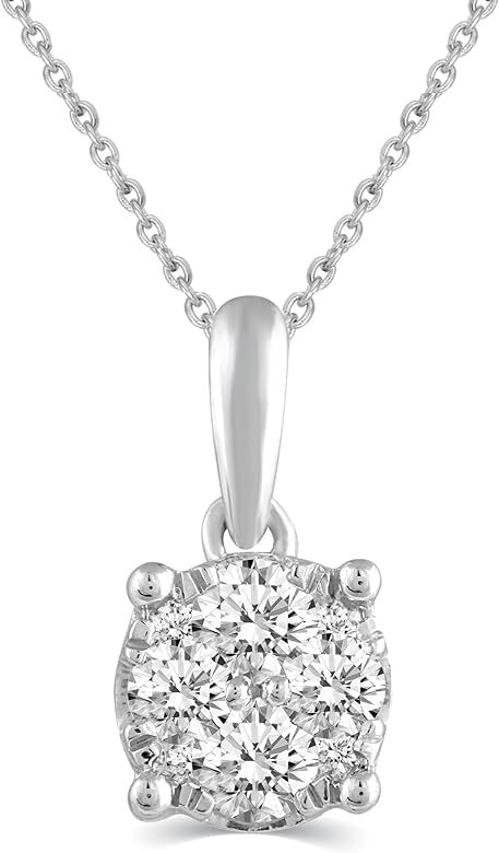 1/4 CTW Womens Diamond Pendant Necklace set in 925 Sterling Silver | Amazon (US)