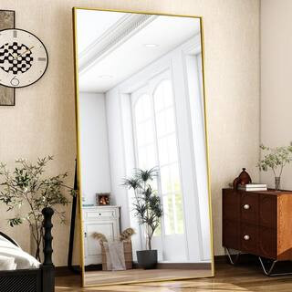 XRAMFY33.5 in. W x 75.6 in. H Rectangular Modern Gold Aluminum Framed Full Length Mirror Wall Mir... | The Home Depot