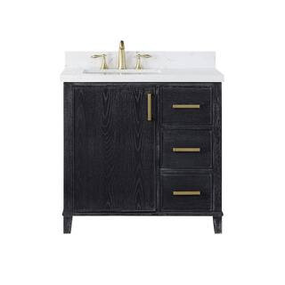 Altair Weiser 36 in. W x 22 in. D Single Sink Bath Vanity in Black Oak with White Composite Stone To | The Home Depot
