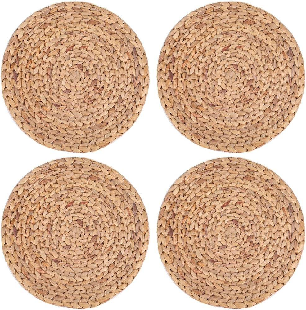 Yesland 4 Pack 11.8'' Rattan Tablemats - Natural Round Braided Water Hyacinth Weave Placemat - No... | Amazon (CA)
