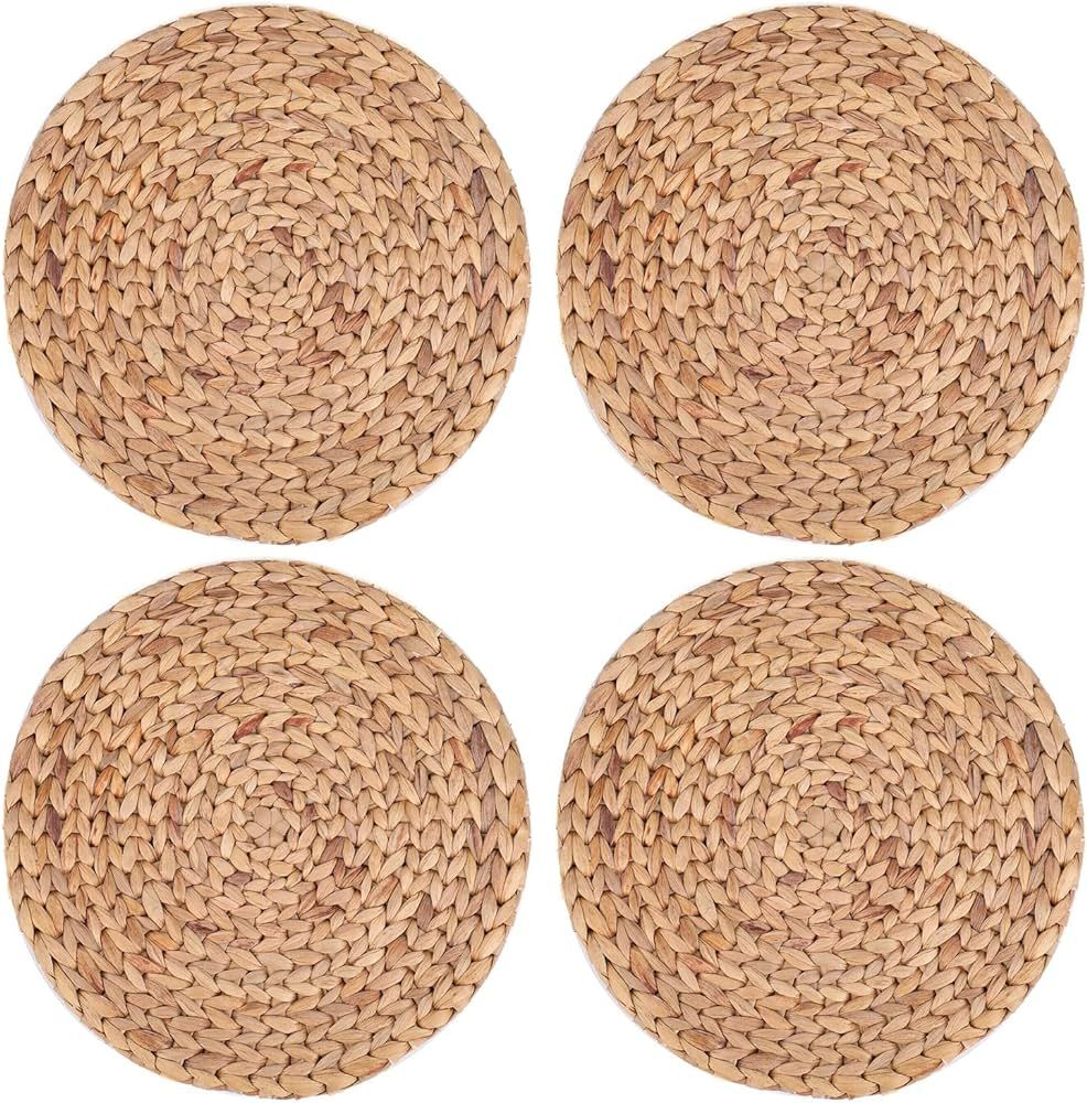 Yesland 4 Pack 11.8'' Rattan Tablemats - Natural Round Braided Water Hyacinth Weave Placemat - No... | Amazon (CA)