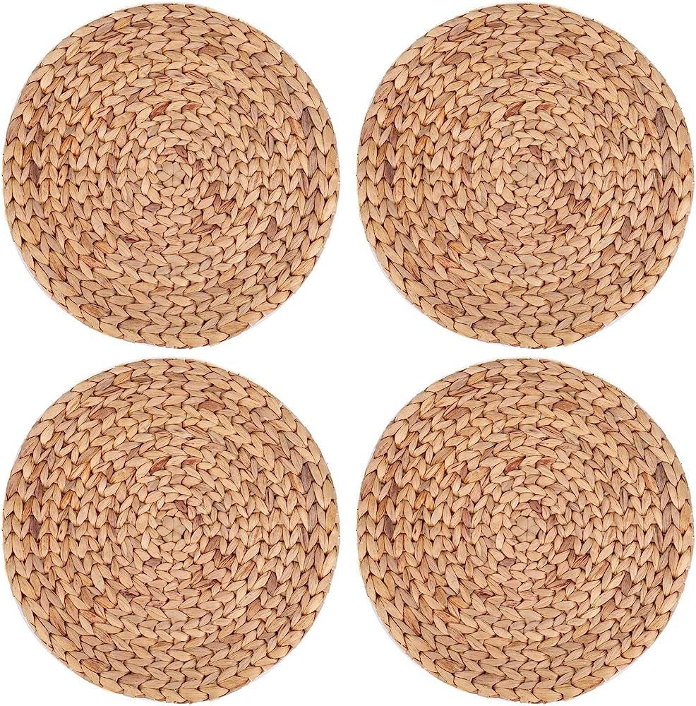 Yesland 4 Pack 11.8'' Rattan Tablemats and Woven Placemats - Natural Round Braided Water Hyacinth... | Amazon (US)