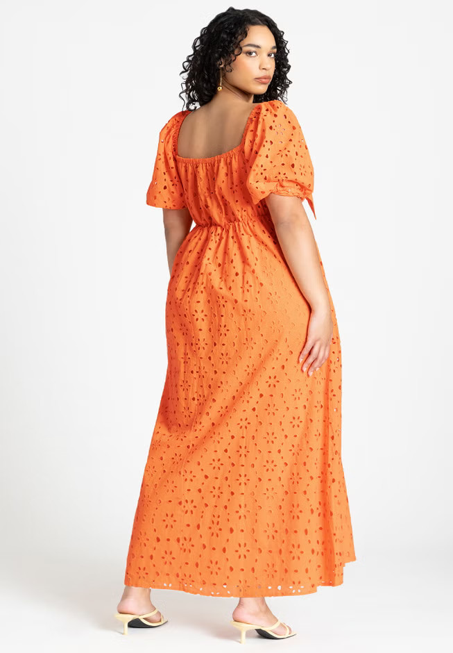 Eyelet Tie Front Maxi Dress | Eloquii