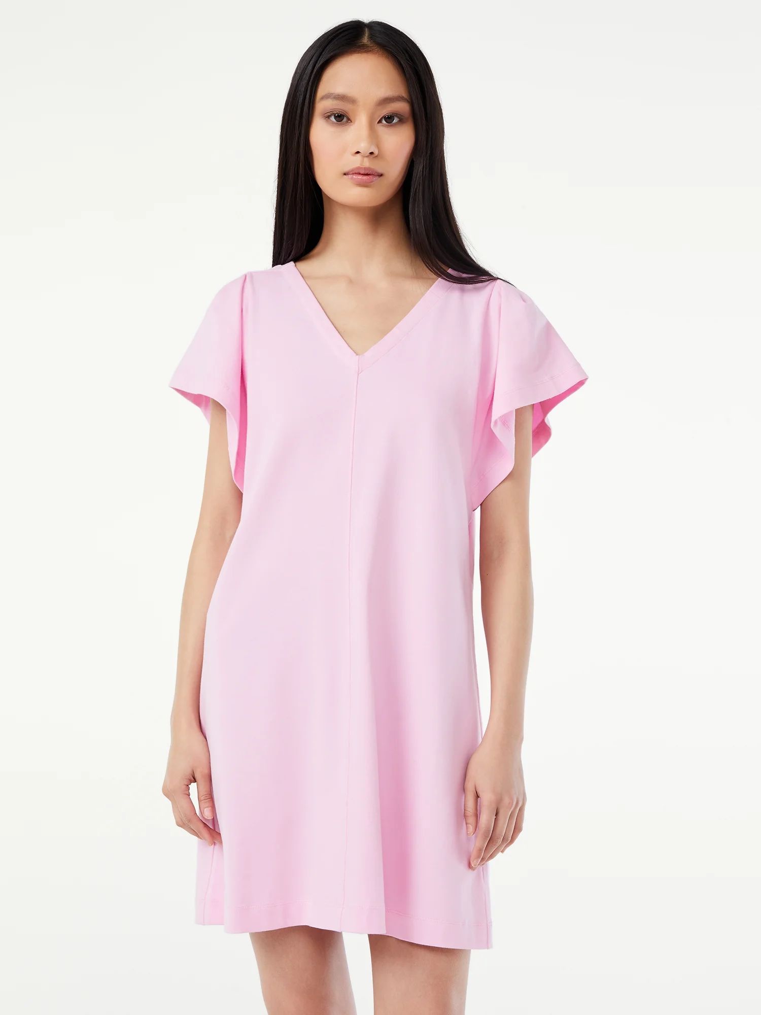 Free Assembly Women's V-Neck Dress with Flounce Sleeves - Walmart.com | Walmart (US)