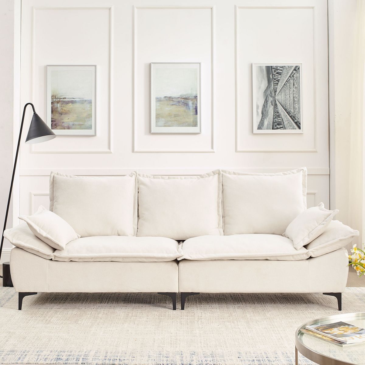 88.5" Sailboat Upholstered 3 Seater Sofa Couches with Two Pillows-ModernLuxe | Target