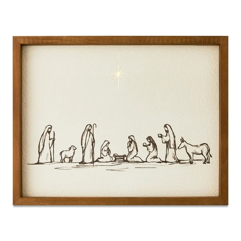 Nativity Scene with Bethlehem Star Framed Christmas Wall Art, 14" x 11", by Holiday Time | Walmart (US)