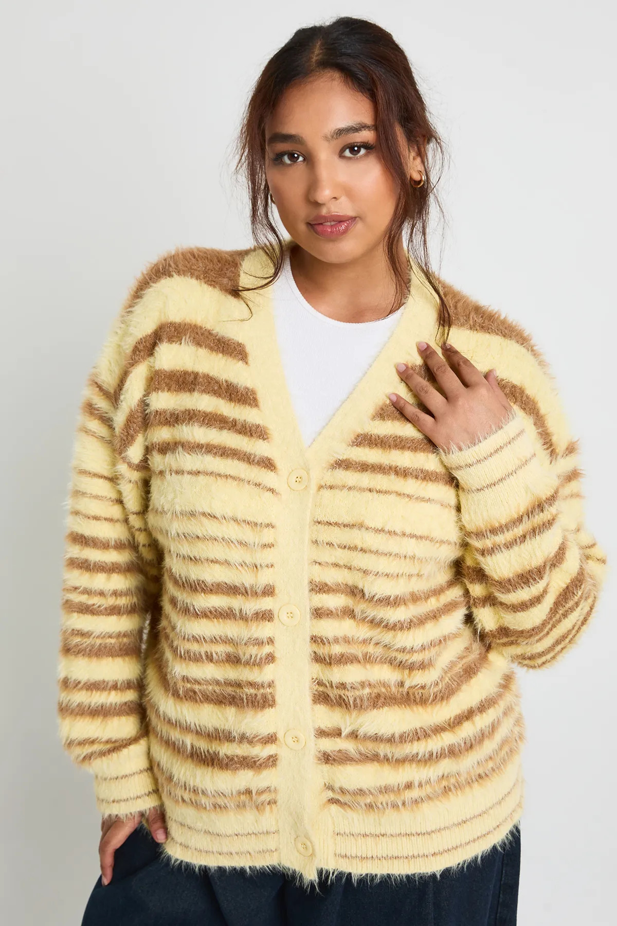Orange Plus Fluffy Knit Oversized Boyfriend Cardigan | Boohoo USA | boohoo (US & Canada)