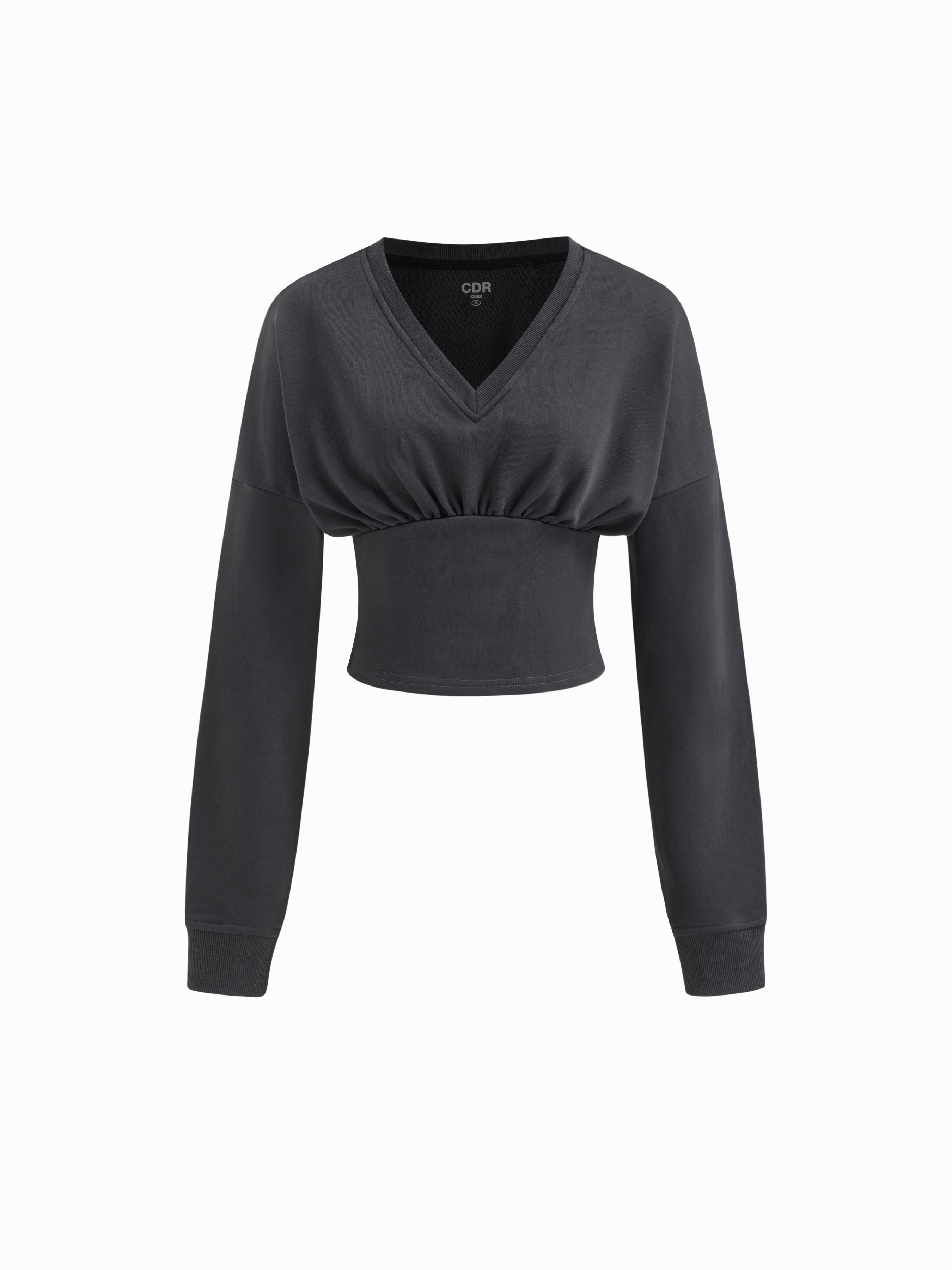 Knit Fabric CDR Ruched V Neck Pullover For Daily Casual Outdoor | Cider